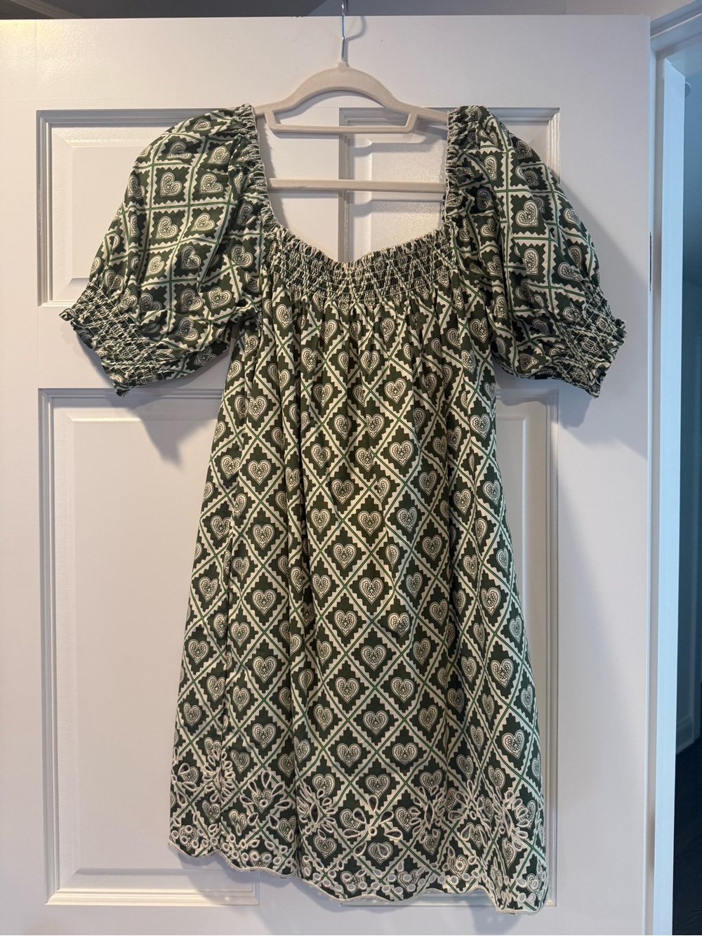 RHODE Cream Smocked Top with Green Border